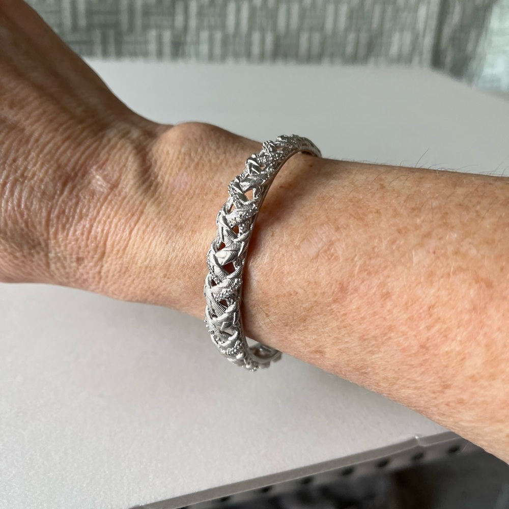 Judith Ripka Silver Hinged Cuff Bracelet with Intricate Openwork Design - Picture 8 of 12